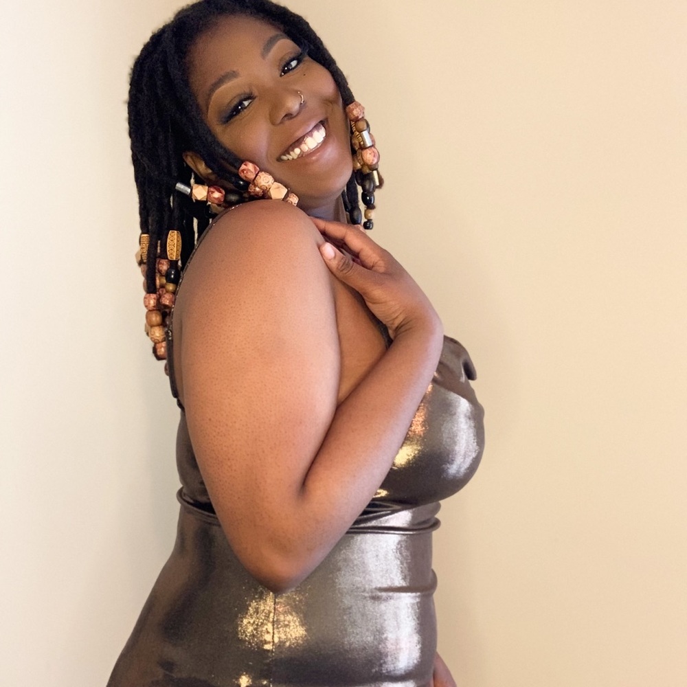 METALLIC COWL NECK DRESS